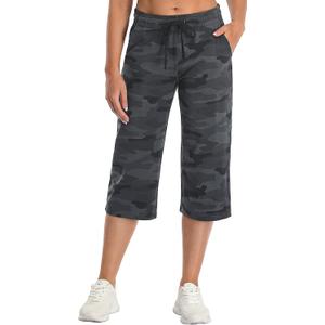 SPECIALMAGIC Women Capri Pants Camouflage Printed Cotton Yoga Wide Leg Pajama Capris Sweatpants (Small)
