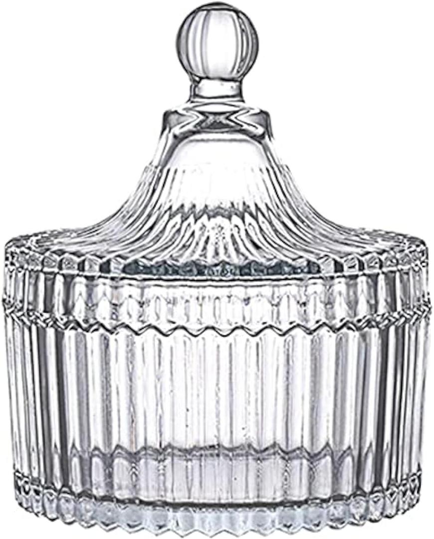 FTOF Glass Candy Storage Box Clear Sugar Dish With Lid Crystal Covered Candy Bowl Apothecary Food Buffet Container Holder (Large)