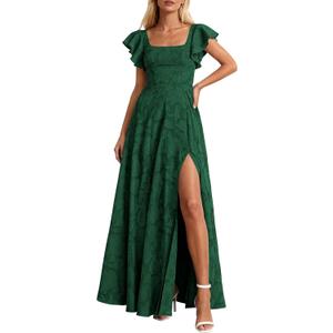 KIRUNDO Cocktail Dresses for Women Elegant Wedding Guest Summer Formal Maxi Lace Floral Slit Prom Party Bridesmaid Dress, XXL