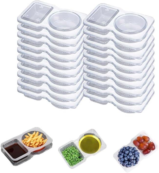 20PCS Double Compartment Condiment Container, Reusable Snack Container With Lids, Condiment Containers with Lid for Dip, Sauce, Sampling and Travel Snacks