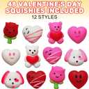 ArtCreativity 48 PCS Mini Valentines Squishies Toys, Bulk Set, 12 Cute Designs, Stress Relief Toys for Kids & Adults, Valentines Gifts, Party Favors, Goodie Bag Stuffers, Fun & Squishy Novelty Toys