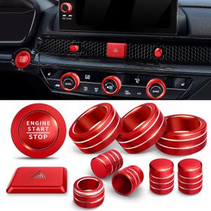 Polodunn for Honda Civic 2022-2026 Accessories, CRV 2023-2026 & Acura Ingetra 2023-2025 (Fit 9" Screen/ 1 Audio Knob), 11pcs Knob Cover Kit - Hazard Light, Push Start, Audio, AC & Air Vent (Red)