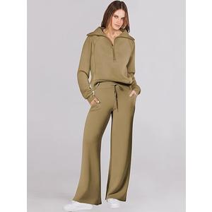Caracilia Womens 2 Piece Outfits Sweatsuit Set Half Zip Oversized Sweatshirt Wide Leg Sweatpant Fall Lounge Sets Tracksuit, XS