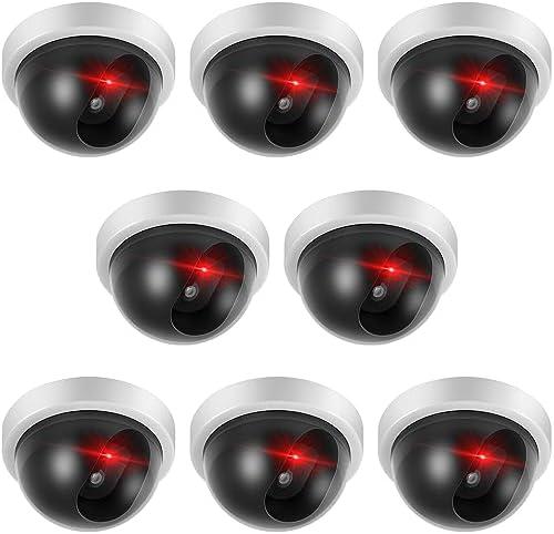 Kanayu 8 Pack Dummy Fake Camera CCTV Dome Fake Security with Flashing Red LED Light Wireless Surveillance Dummy CCTV for Outside Decoy Camera with Screws Tape for Indoor Outdoor Home (White)