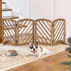 dCee Acacia Wood Dog Gate Indoor, Freestanding Foldable Pet Gate, Adjustable Width, 24 Inch Height, Sturdy & Portable Design for Indoor Doorways & Hallways, Easy Assembly, Ebony Finish,Arched Top Design,81"W x 24.13"H