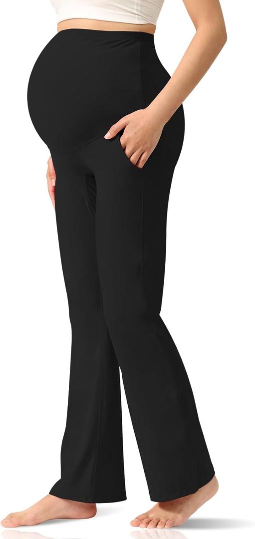 Women's Maternity Leggings Over The Belly Pregnancy with Pockets Yoga Pants Active Wear Tights Pants Workout (XXL)