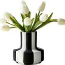 Modern Nordic Black and White Striped Ceramic Vase Rough-Textured Minimalist Tabletop Decor for Living Room, Bedroom, Office Unique Centerpiece for Wedding or Housewarming Gift