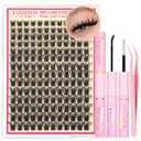 FANXITON Lash Clusters Kit Wispy Clusters Eyelash Extensions Natural Lash Extension Kit 168 Pcs 10-18mm Individual Lashes Thin Band Cluster Lashes with Waterproof Lash Bond and Seal Tweezers