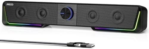 Jeecoo A40 Bluetooth Computer Speakers with Clear Sound, USB Plug & Play PC Speakers with LED Light, Computer Sound Bar with Switch Button for Desktop Laptop Monitor (USB-C Adapter Included)