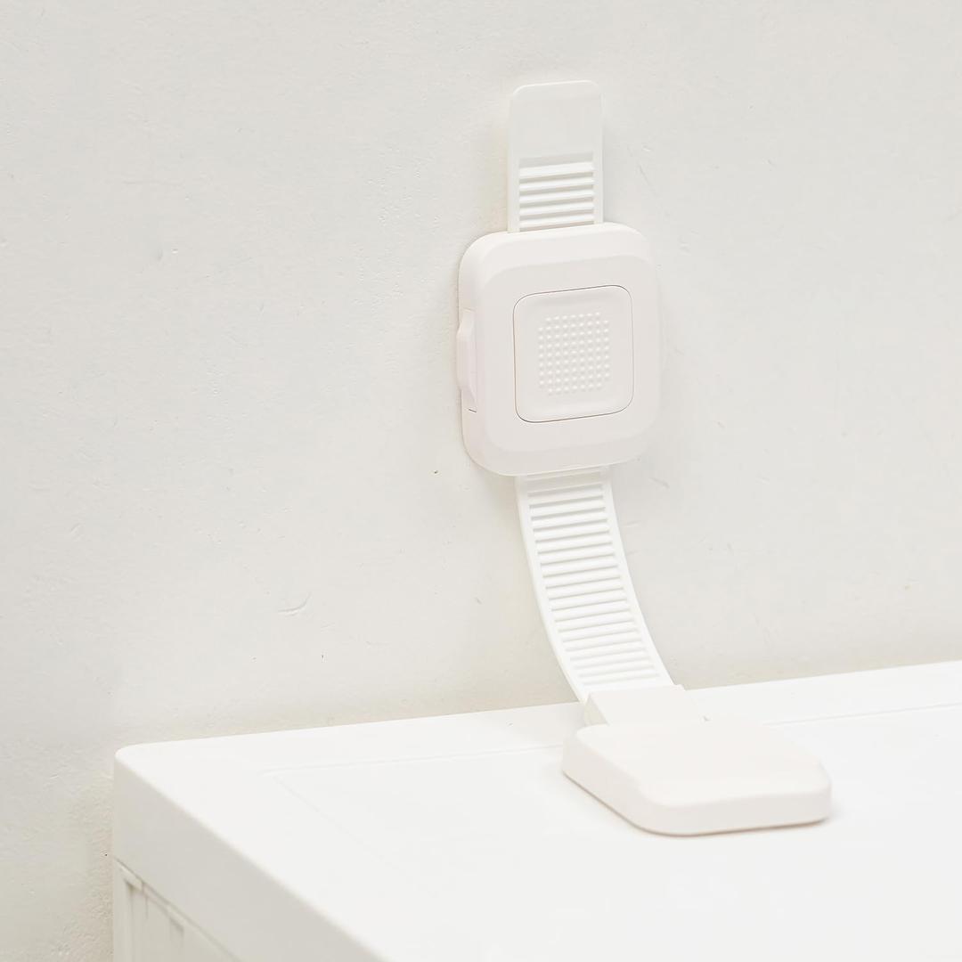 YEYA Upgraded No Drill Furniture Anchors for Baby Proofing, Anti-Tip Adjustable Straps, Strong Adhesive Backing 4 Pack (White)