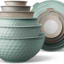 COOK WITH COLOR Mixing Bowls with Lids - 12 Piece Plastic Nesting Bowls Set includes 6 Prep Bowls and 6 Lids, Microwave Safe Mixing Bowl Set, Mint Embossed