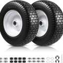16x6.50-8 Flat Free Riding Lawn Mower Tire and Wheel, 16x6.5-8nhs Garden Tractor Lawnmower Tyre, with 3/4" Bushings & 5/8" Bearings, 3" Centered Hub, 2 Pack