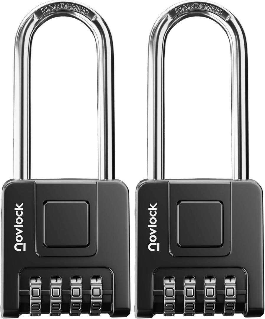 2.76 in Long Shackle Combination Locks for Outdoor & Indoor | Heavy Duty, Weatherproof, 4-Digit Security | Padlocks for Gates, Fences, Sheds, Lockers, Storage | 2-Pack, Black