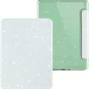 Giltter Case for 6.8" Kindle Paperwhite 11th Generation 2021 and 6.8" Kindle Paperwhite Signature Edition, PU Leather Cover, Transparent Hard Back Shell with Auto Sleep/Wake,Glitter White