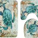 3 Pieces Soft Flannel Bathroom Mat Set Non-Slip Bathroom Rug Absorbent Toilet Mat Lid Cover Set Turtle