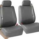 FH Group Car Seat Covers Front Set Faux Leather - Car Seat Covers for Low Back Seat with Removable Headrest, Universal Fit, Automotive Seat Covers, Airbag Compatible Car Seat Cover for SUV Solid Gray