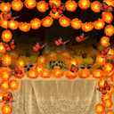 4Pack Day of the Dead Decorations Total 26.2Ft Marigold Garland for Decoration, 80 Lighted Artificial Marigold Flowers 24 Butterfly for Dia de Los Muertos Indian Diwali Altar Halloween Home Decor (Orange)