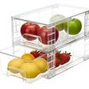 2 Pack Stackable Storage Drawers,Plastic Organizers Bins, Drawers Storage with Handles and Movable Dividers for Organization and Storage in Fridge,Bathroom, Pantry, Kitchen Cabinets, Under Sink