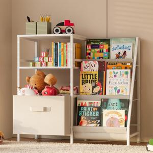 Kids Bookcases Montessori Bookshelf Nursery Book Shelves And Toy Storage With Drawer Childrens Toddler Bookshelf Sturdy Metal Kid's Toy Storage Organizer For Kids' Rooms Playroom kindergarten (2 side)