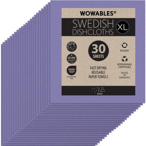 Swedish Dishcloths for Kitchen XL, 30 Sheet Roll, Biodegradable & Compostable, Reusable Paper Towel Cleaning Cloths, 11" x 10", No Odor, Washing Dishes, Ultra Absorbent Cellulose Sponge Towel, By LOLA (Wild Violet)