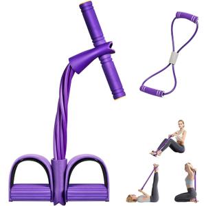 Lenporl 6-Tube Pedal Ankle Puller Resistance Bands with Free Figure 8 Exercise Bands Included,Pedal Puller Resistance Band with Handle for Home Gym,Yoga & Pilates,Ideal to Tone Arms,Abs,Waist Unisex