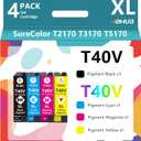 hehua T40V Ink Cartridge T40W (4-Pack,BK/C/Y/M) Compatible for T40V120 T40V220 T40V320 T40V420 Work for SureColor T5170 T5170M T3170M T3170 T2170 SC-T5170 SC-T3170 Printers (Black,Cyan,Yellow,Magenta)