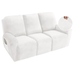 MAXIJIN 8 Pieces Recliner Sofa Covers, Stretch Velvet Reclining Couch Covers for 3 Cushion Furniture Covers, Thick, Soft, Washable Reclining Sofa Slipcovers (Sofa Recliner, White)