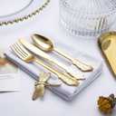 bUCLA 600 Pieces Gold Plastic Silverware - Plastic Gold Utensils - Heavyweight Disposable Cutlery - 200 Forks, 200 Spoons, 200 Knives for Party & Wedding
