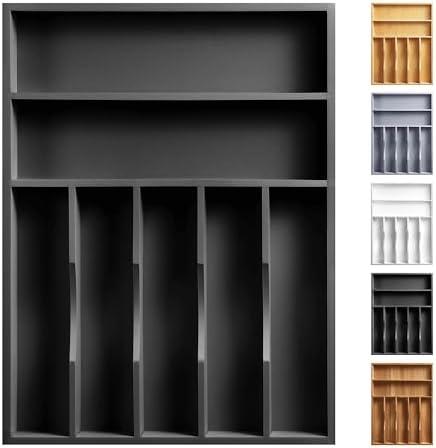 oridom Kitchen Bamboo Silverware Organizer, Kitchen Drawer Organizer - Utensil Holder and Cutlery Tray with Grooved Drawer Dividers for Flatware 7 Slot, Black