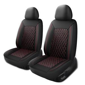 HChengkikz Car Seat Cover,Breathable and Waterproof Leather Seat Covers,Luxury PU Universal Fit Automotive Airbag Compatible for Cars Sedans SUV and Trucks(2 Pieces,Front Seat,Black+Redline,N1)