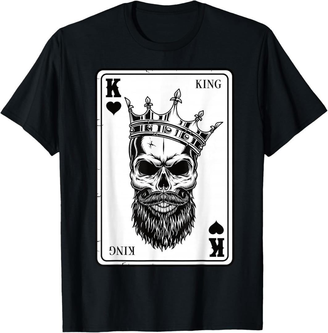 King And Queen Skull - 2/2 Card Hearts Flush Couple Matching T-Shirt, 3XL
