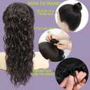 16 Inch Natural Black Water Wave Drawstring Ponytail for Black Women - Synthetic Hairpiece, Curly Wavy Extension, Natural Looking & Secure Hold, Easy to Install for Daily Party Use