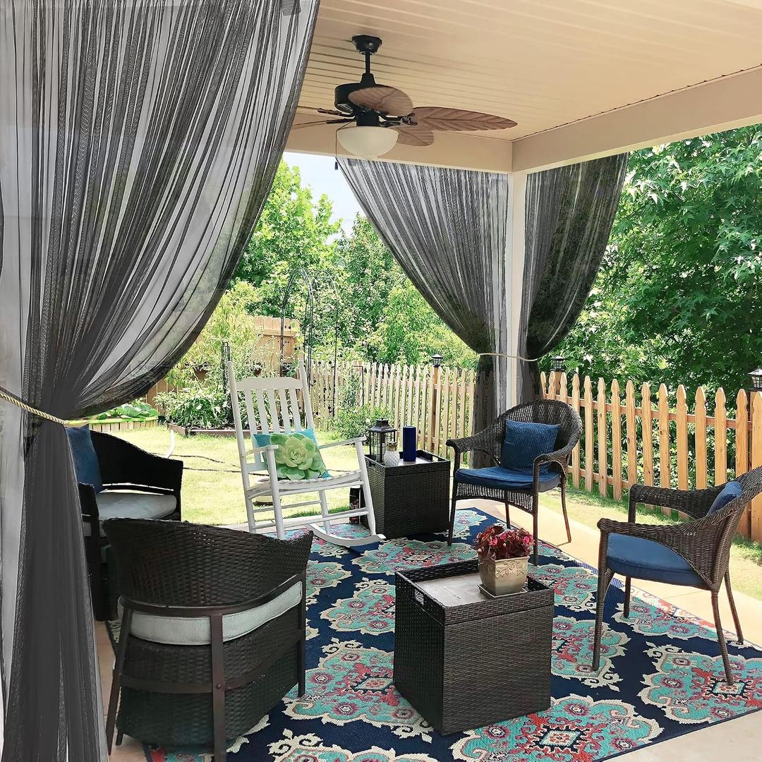 RYB HOME 2 Panels Porch Screen Mesh Outdoor Curtains Lightweight Mosquito Netting for Patio Gazebo Pool Hut Bug Netting Size Adjustable, Black, 118 inches Wide x 120 inches Long
