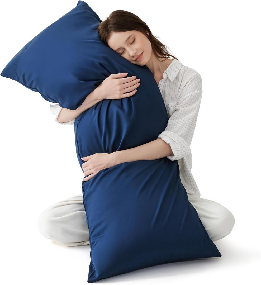 Bedsure Body Pillow Cover - Navy Long Cooling Pillow Cases, 100% Rayon Derived from Bamboo, Cool Body Pillowcase with Envelope Closure for Women, Men, 1 Pack, 20x54 Inches