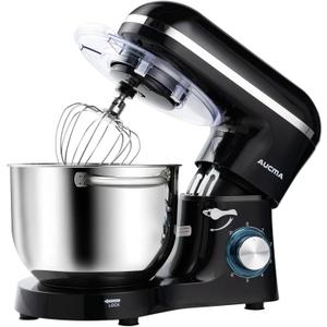Aucma Stand Mixer,6.5-QT 660W 6-Speed Tilt-Head Food Mixer, Kitchen Electric Mixer with Dough Hook, Wire Whip & Beater (6.5QT, Black) (6.5QT, Black)