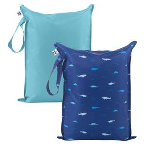 Tiny Twinkle Mess Proof Wet Bags | 2-Pack Reusable Waterproof Wet Bags for Swimsuits | Baby Clothes | Travel & Diaper Bag (Ocean)