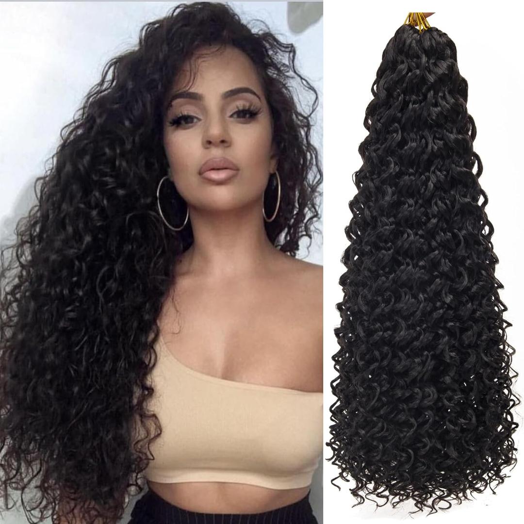 8 Packs Curly Crochet Hair GoGo Curl Crochet hair for Black Women Deep Wave Braiding hair,Synthetic Bohemian Crochet Braid Water Wave Crochet hair Extensions (1B, 24inch)