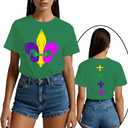 New Orleans Shirts for Women Fat Tuesday T-Shirt Holiday Party Tee Tops (Medium, Green)