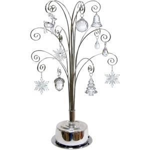 HOHIYA Ornament Display Stand 360 Rotating Christmas Tree Display with 15 Metal Hooks Tabletop Ornament Hanger for Crystal Glass Baubles Elegant Chrome Silver Eater Decor