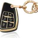 6 Button TPU Key Fob Cover with Bling Ring, Compatible with 2021 2022 2023 2024 2025 GMC Yukon Denali Sierra, Fit for Chevy Silverado Suburban Tahoe Buick, Black
