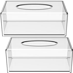 Yopay 2 Pack Clear Tissue Dispenser Box, Large Facial Acrylic Tissue Box Cover Holder, Napkin Organizer for Bathroom, Kitchen and Office Room, Rectangle, 10" L X 5.3" W X 4.3" H