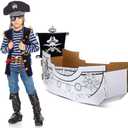 Eaasty Coloring Pirate Ship Cardboard Boat Playhouse for Kids Crafts DIY Large Kids Outdoor Playhouse Toy for Toddlers to Color Pirate Halloween Party Decorations