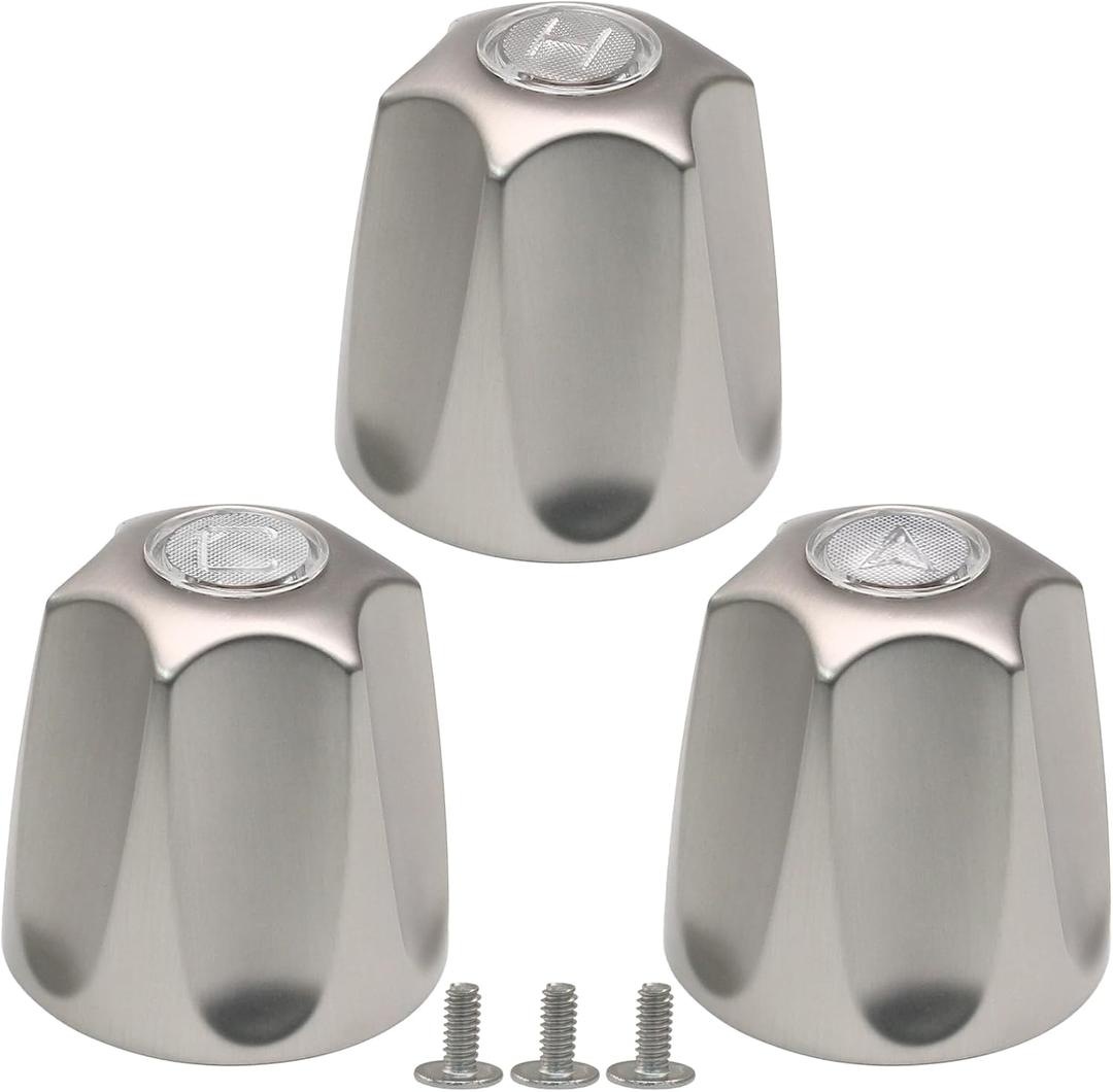 Biaungdo Brushed Nickel Shower Knob Replacement Set of 3, Bathtub Faucet Handles Include Hot and Cold/Diverter Shower Knob for Remodeling Trim