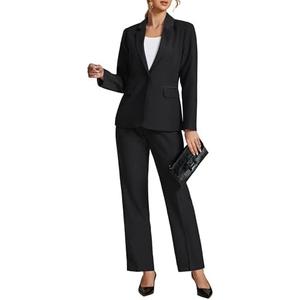 LookbookStore Pant Suits for Women Dressy 2 Piece Blazer and High Rise Straight Leg Pants Sets Business Casual Outfits L