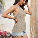 Women's Crochet Tank Tops Summer Knit Sweater Vest Hollow Out Sleeveless Boho Top (S)