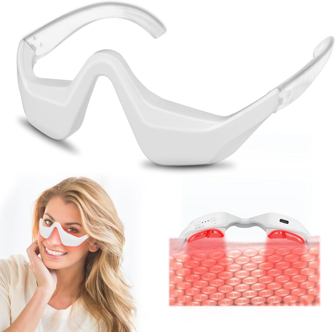 Under Eye Red Light Therapy Device, 4 Modes Red Light Therapy Glasses, Red 650NM Red Light Eye Mask for The Treatment of Eye Bags,Dark Circles, Periorbital Wrinkles and Rhytides (White)