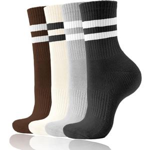 AugRing Women's Striped Cotton Crew Socks Cozy Casual Athletic Quarter Socks for Running & Gym Size 5-11