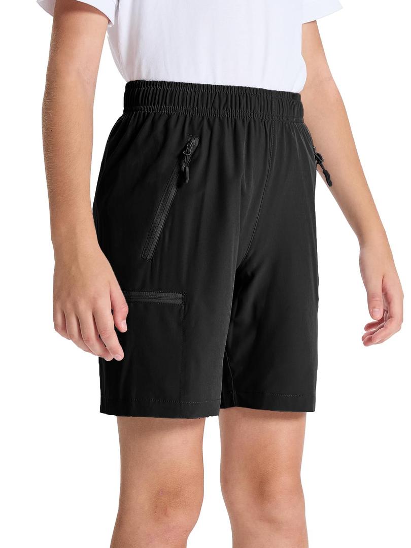DEVOROPA Youth Boys Hiking Cargo Shorts Lightweight Quick Dry Athletic Running Workout Shorts Water Resistant Zip Pockets Black M (M)