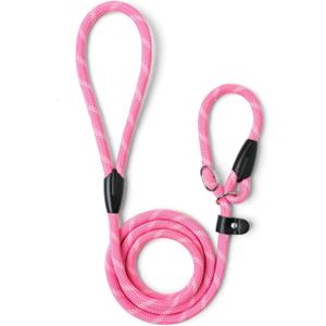 WePet Dog Training Slip Leash, No Pull, Durable Reflective Lead, Puppy Heavy Duty Loop Rope, Comfortable Handle, 6 ft, 1/2 inch, diam. Pink/White
