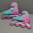 2PM SPORTS Inline Skates for Kids Boys Girls with Light Up Wheels, Adjustable Children's Roller Skates Blades for Beginner Youth Indoor Outdoor (Pink Green), Size: Large - Youth